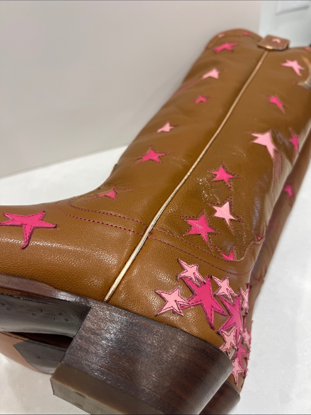 Miron Crosby Margretta Sienna Star-Embroidered Brown Leather Knee Boots - Picture 14 of 16